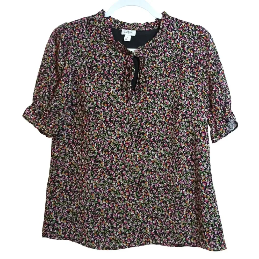 J. Crew Ditsy Floral Puff Sleeve Lightweight Blouse Size Small